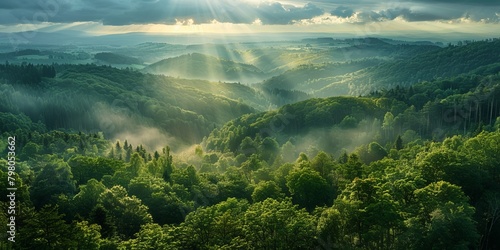 Breathtaking landscape in fir forest in the morning