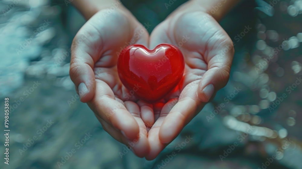 A person holding a red heart. Suitable for love and Valentine's Day concepts A person holding a red heart. Suitable for love and Valentine's Day concepts