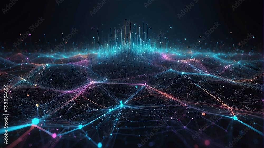 Obraz premium Abstract polygonal space low poly dark background with connecting dots and lines. Connection structure. 3d rendering