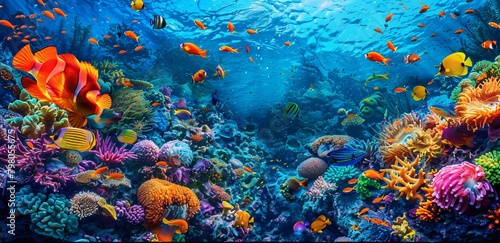 Vibrant coral reef teeming with colorful fish  © Cetin