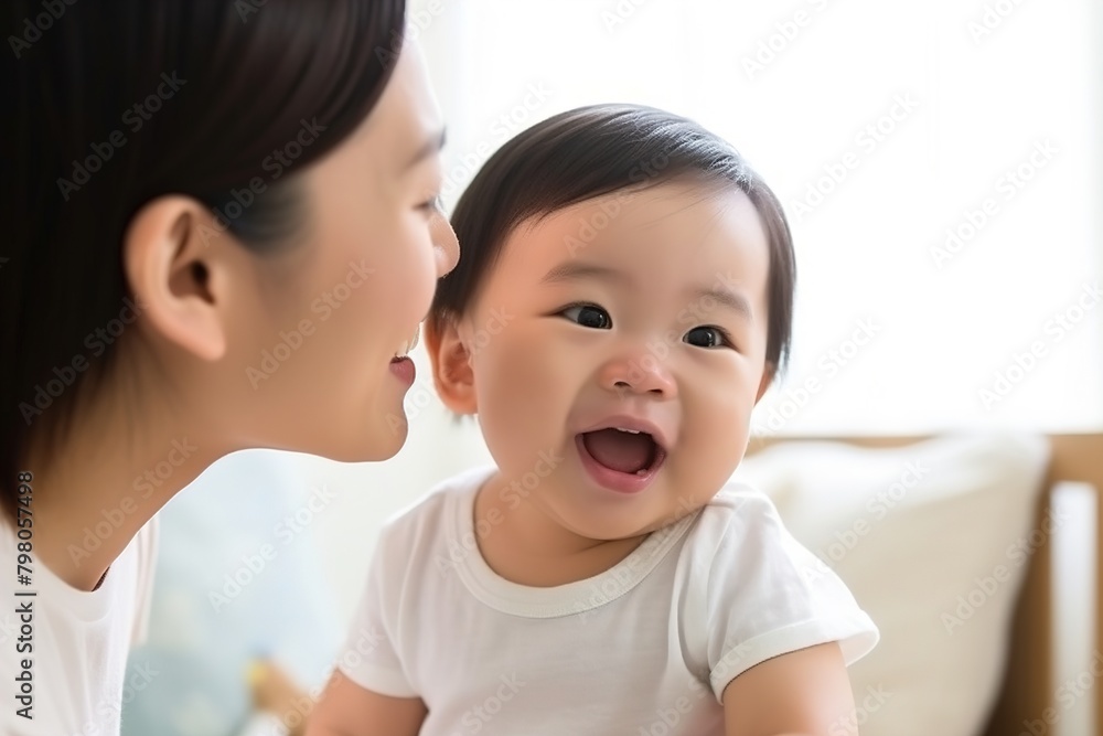 A woman is holding a baby and smiling A woman is holding a baby and smiling