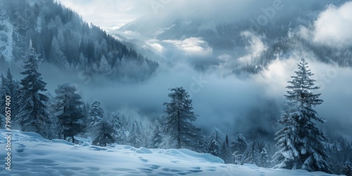 Foggy Winter Mountain Landscape