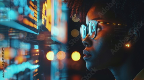 A Woman Coding at Night photo