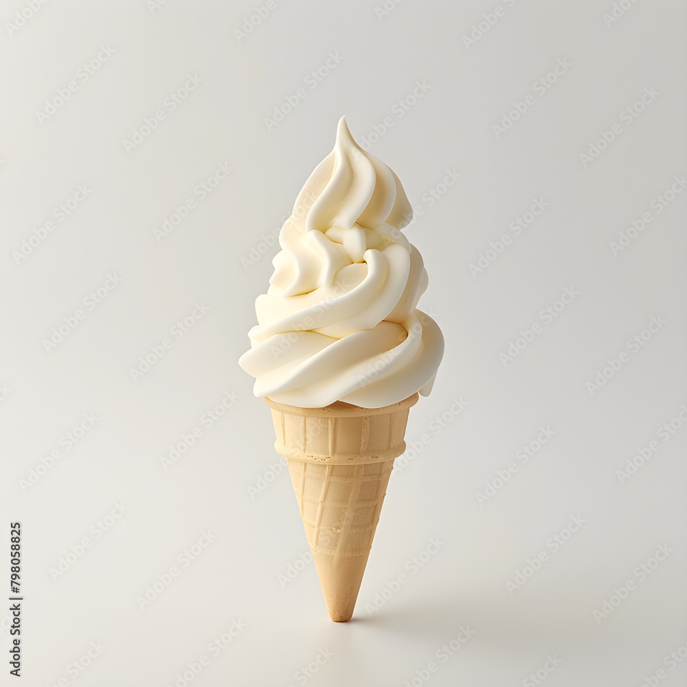 White ice cream on a white background. Realistic soft ice cream waffle cone. Soft serve ice cream, 3d american sundae swirl in wafer cone or machine vanilla ice cream. Fast food restaurant frozen dess White ice cream on a white background. Realistic soft ice cream waffle cone. Soft serve ice cream, 3d american sundae swirl in wafer cone or machine vanilla ice cream. Fast food restaurant frozen dess