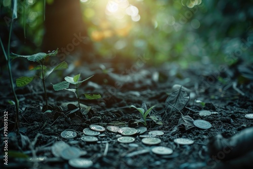 A pile of coins on the ground, useful for financial concepts photo