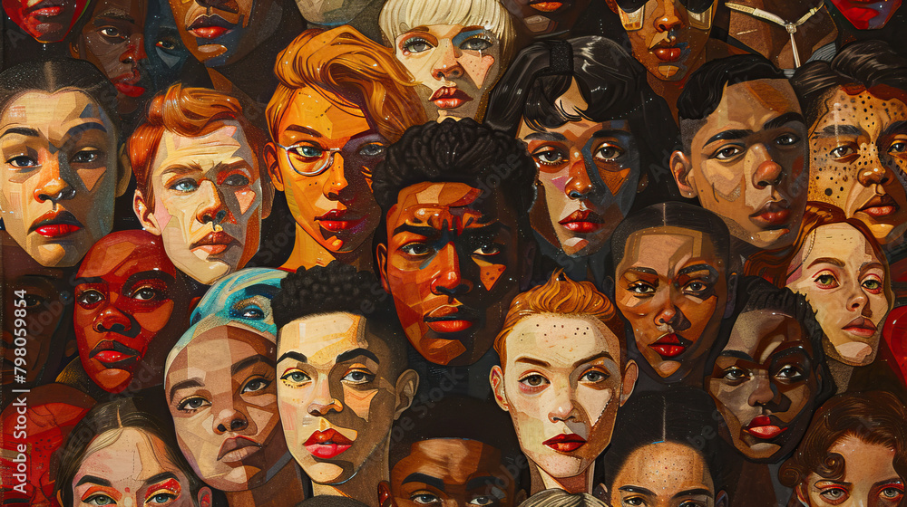 Obraz premium concept of Belonging Inclusion Diversity Equity DEIB or lgbtq, group of multicolor painted people of different Business culture , belonging