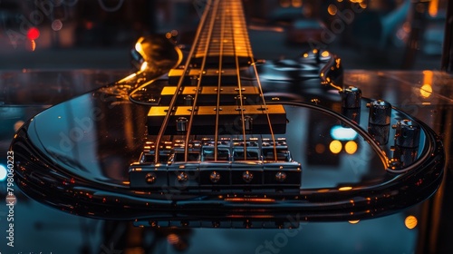 "An artistic shot of the reflection of city lights in the glossy finish of a bass guitar during a night-time urban photo shoot." --ar 16:9 --style raw Job ID: 5c69f850-0845-486f-be54-08534b1eb6a7