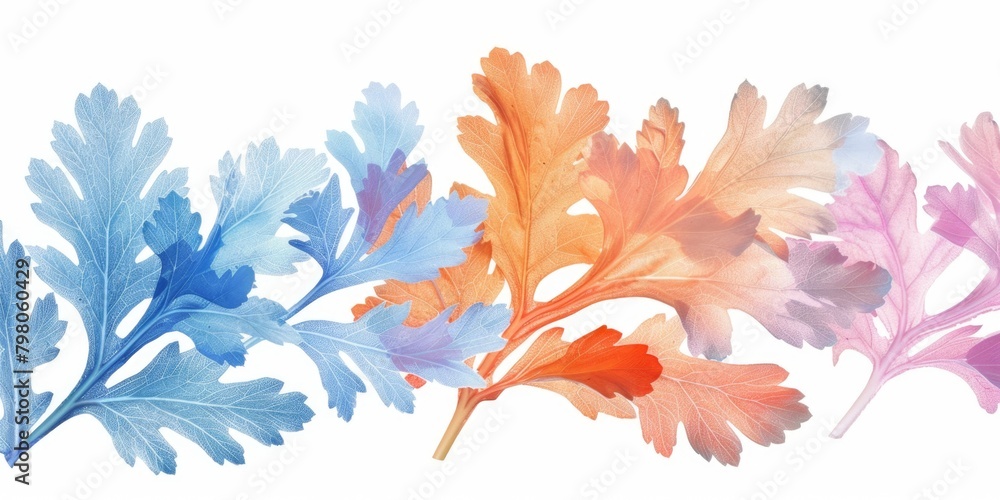 Vibrant leaves in various hues, suitable for botanical designs