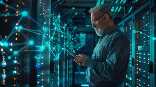 Engineer Working in Server Room