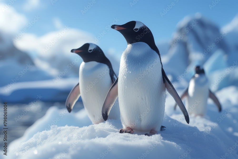 Emperor penguins. isolated on white background, A gentoo penguin couple has a tender moment on a small berg,Adelie Penguin, pygoscelis adeliae, Group Leaping into Ocean, Paulet Island in Antarctica