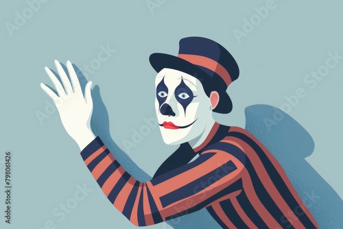 A clown wearing a top hat and striped shirt. Ideal for circus or entertainment themes
