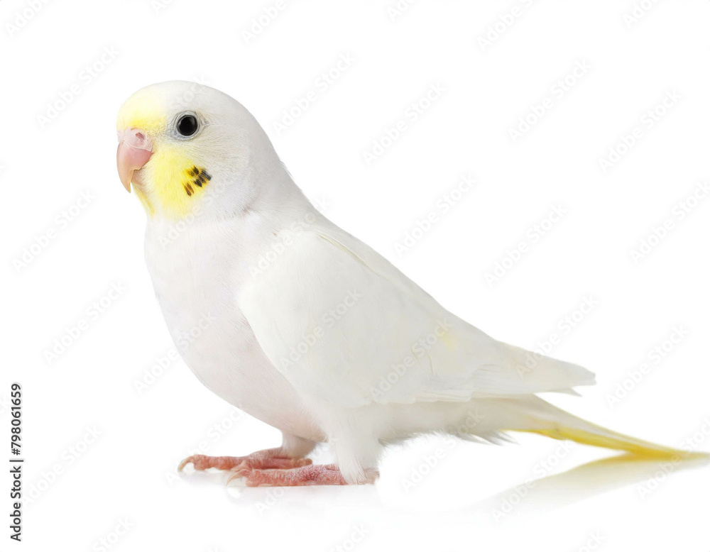 Albino Wellensittich isoliert auf weißen Hintergrund, Freisteller Albino Wellensittich isoliert auf weißen Hintergrund, Freisteller