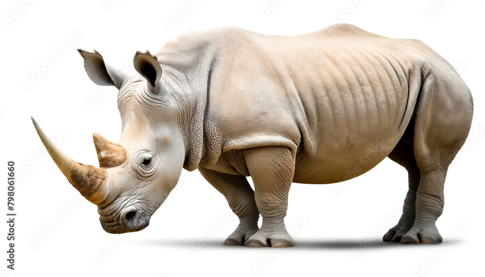 Obraz premium Albino Nashorn isoliert auf weißen Hintergrund, Freisteller