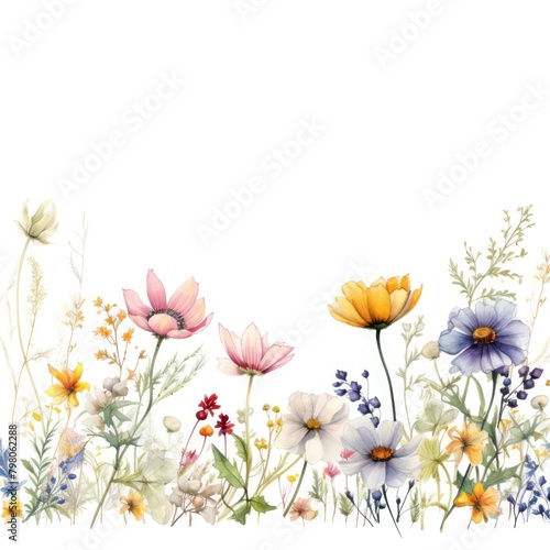 Wildflowers border watercolor backgrounds outdoors pattern. © Rawpixel.com
