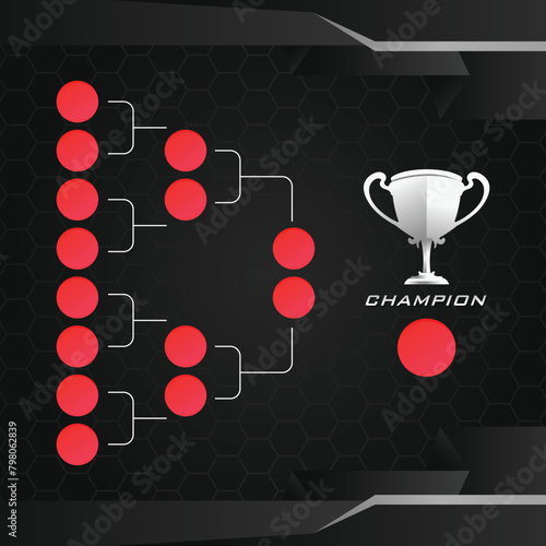 Modern sport game layout tournament championship square size contest stage bracket board vector with gold champion trophy prize icon illustration background