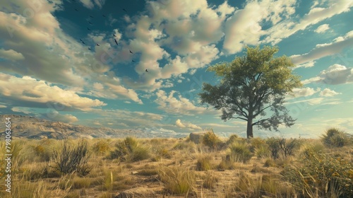 A lone tree standing in the middle of a desert. Ideal for nature and climate change concepts