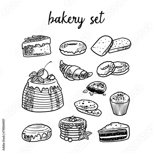 hand drawn engraving vintage bakery set vector illustration