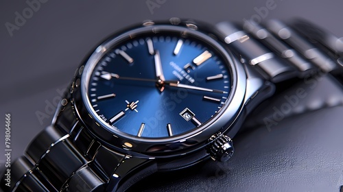 A sleek titanium watch with a blue dial and a matching bracelet, combining lightweight comfort with a modern aesthetic
