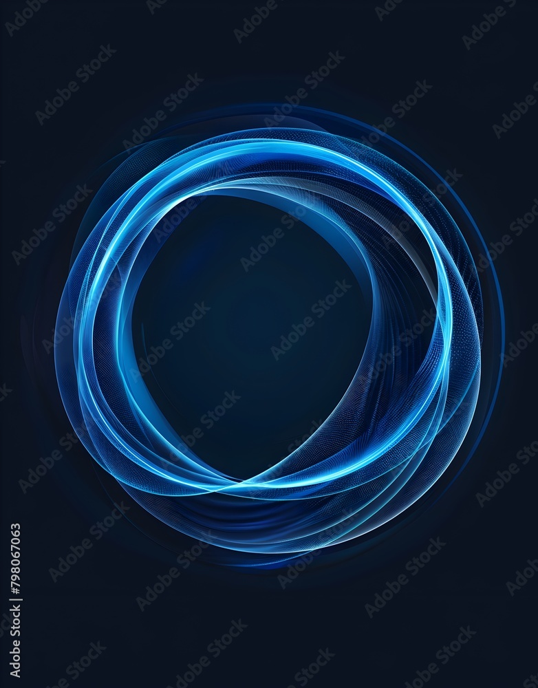 Vector graphic of circular blue wavy frame on dark background, vector art style, simple design with few details, adobe illustrator 
