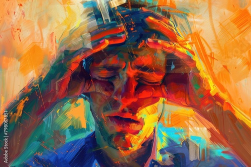 A man sitting with head in hands, feeling overwhelmed. Suitable for mental health concepts