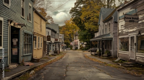 Quiet street with vintage wooden architecture, ideal for historical or urban themes