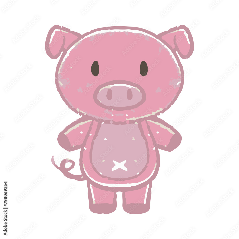 Hand drawn of colorful cute pinky pig Hand drawn of colorful cute pinky pig