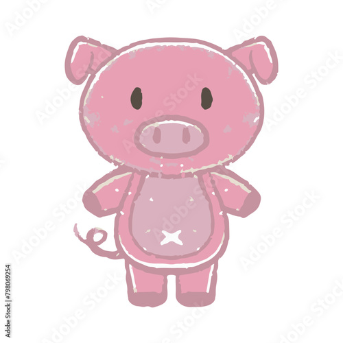 Hand drawn of colorful cute pinky pig