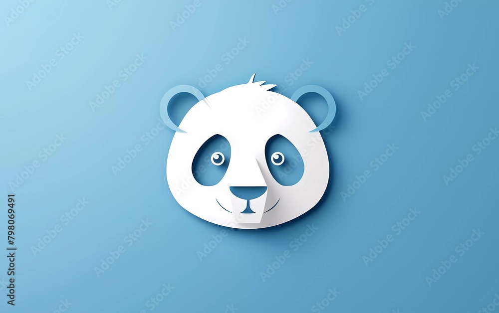 Paper cut panda icon isolated on blue background. Paper art style. Vector Illustration Paper cut panda icon isolated on blue background. Paper art style. Vector Illustration