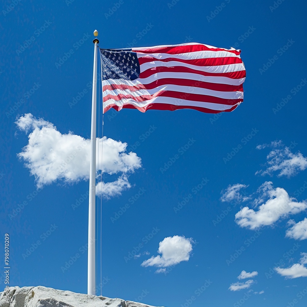 American flag flying over a national monument, symbolizing national pride and unity American flag flying over a national monument, symbolizing national pride and unity
