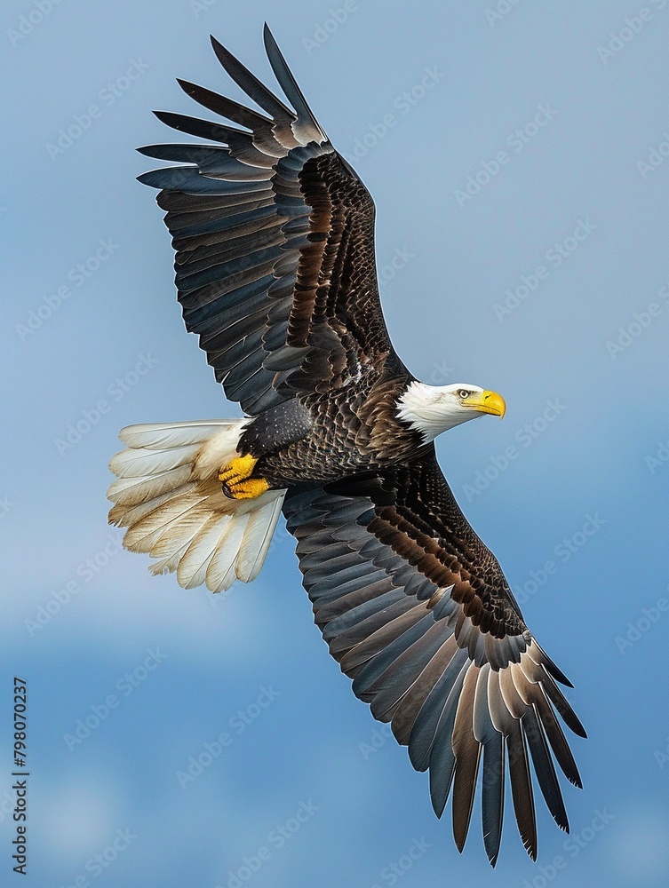 Obraz premium Bald eagle soaring through the sky, a symbol of American strength and resilience