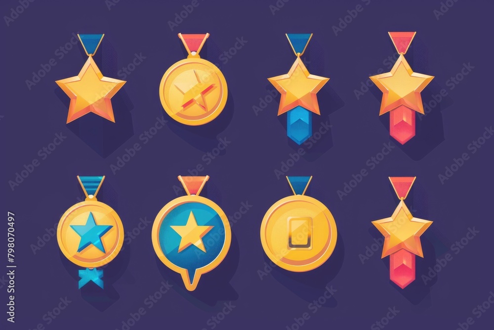 A bunch of medals with stars on them. Suitable for awards and achievements concept A bunch of medals with stars on them. Suitable for awards and achievements concept