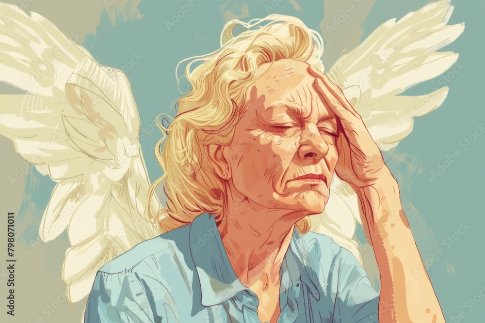 A woman with blonde hair holding her head in her hands. Suitable for illustrating stress and anxiety A woman with blonde hair holding her head in her hands. Suitable for illustrating stress and anxiety