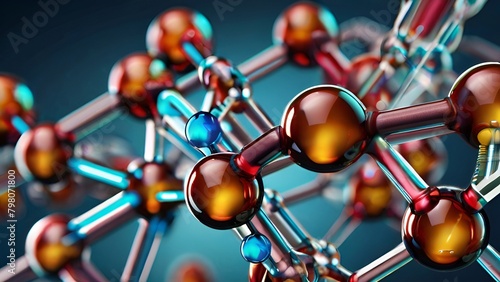 Captivating educational 3D background of visualization of a molecular model of a complex chemical, pharmaceutical, organic, biochemical or medical substance. Concept of modern chemical technologies.