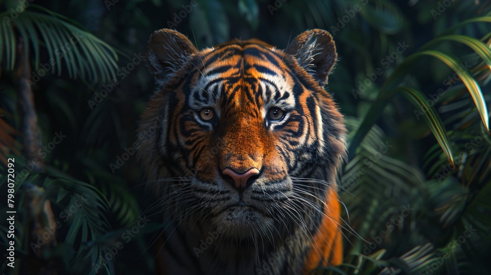 Majestic tiger prowling through the dense jungle Majestic tiger prowling through the dense jungle