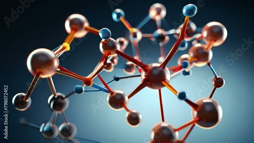 Captivating educational 3D background of visualization of a molecular model of a complex chemical, pharmaceutical, organic, biochemical or medical substance. Concept of modern chemical technologies.