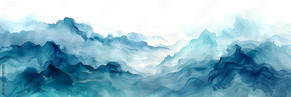 Light blue and mint green watercolor wave on transparent background.