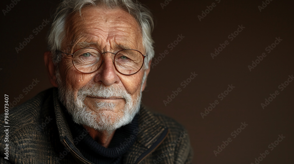 Professional studio photo portrait of a nice pleasant elderly man, senior, a retiree, with a pronounced emotional expression, widescreen 16:9 Professional studio photo portrait of a nice pleasant elderly man, senior, a retiree, with a pronounced emotional expression, widescreen 16:9