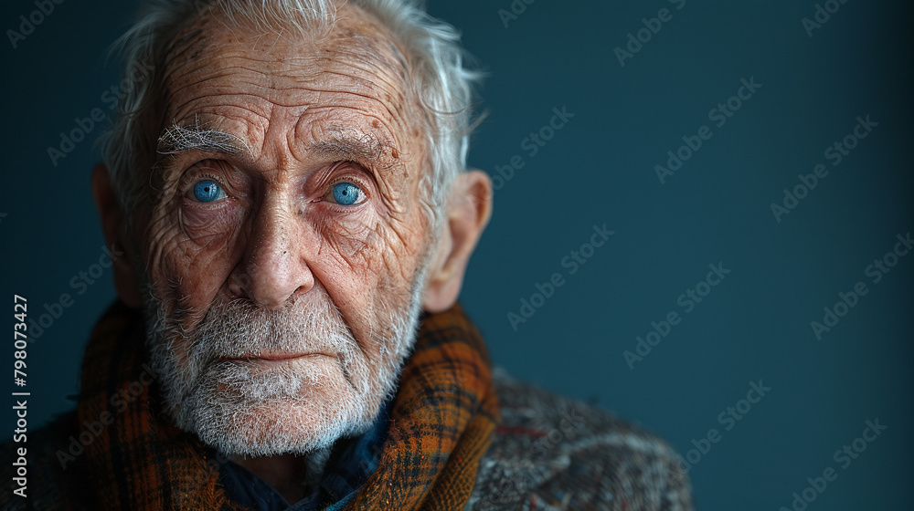 Professional studio photo portrait of a nice pleasant elderly man, senior, a retiree, with a pronounced emotional expression, widescreen 16:9 Professional studio photo portrait of a nice pleasant elderly man, senior, a retiree, with a pronounced emotional expression, widescreen 16:9