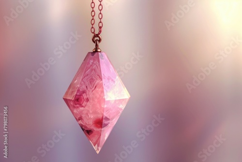 A delicate pink crystal hanging from a shiny gold chain. Perfect for jewelry or fashion designs