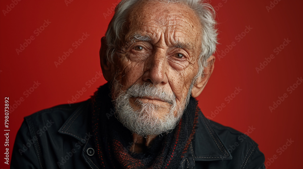 Professional studio photo portrait of a nice pleasant elderly man, senior, a retiree, with a pronounced emotional expression, widescreen 16:9 Professional studio photo portrait of a nice pleasant elderly man, senior, a retiree, with a pronounced emotional expression, widescreen 16:9