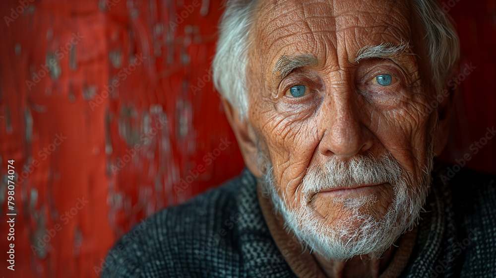 Professional studio photo portrait of a nice pleasant elderly man, senior, a retiree, with a pronounced emotional expression, widescreen 16:9 Professional studio photo portrait of a nice pleasant elderly man, senior, a retiree, with a pronounced emotional expression, widescreen 16:9