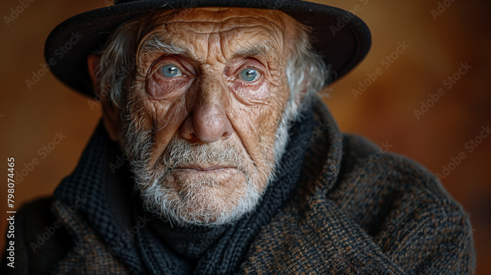 Professional studio photo portrait of a nice pleasant elderly man, senior, a retiree, with a pronounced emotional expression, widescreen 16:9 Professional studio photo portrait of a nice pleasant elderly man, senior, a retiree, with a pronounced emotional expression, widescreen 16:9