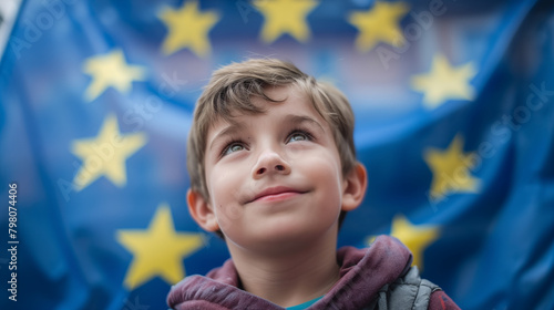  Young kid in front of the european flag