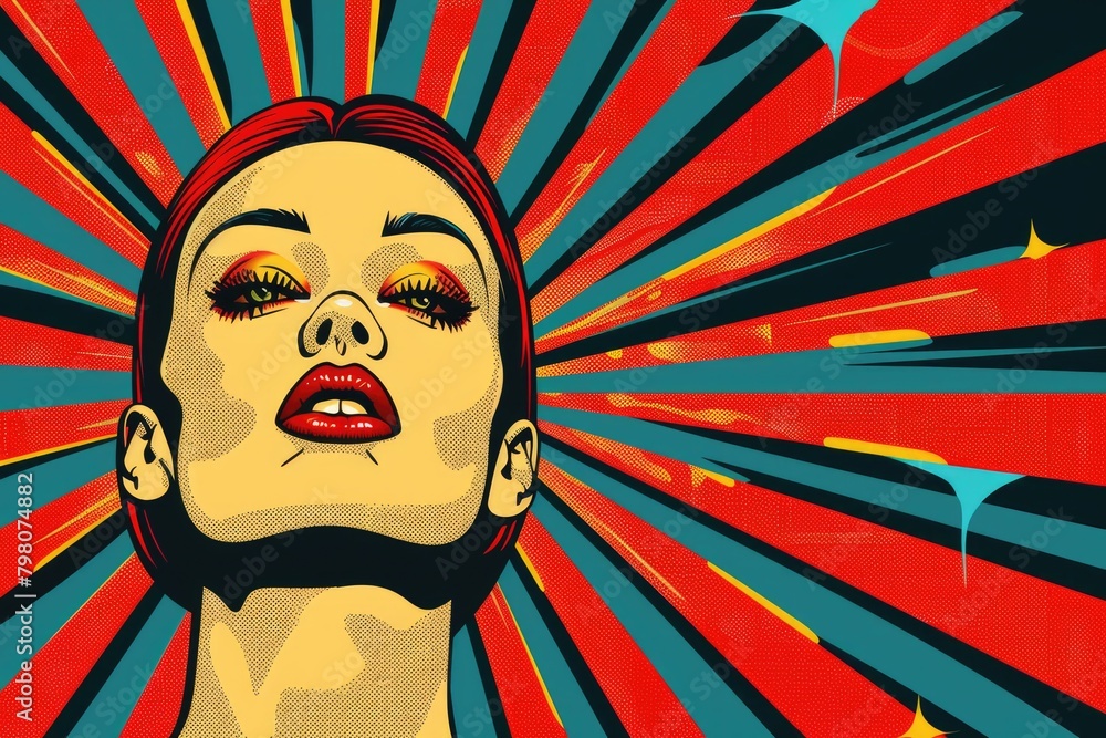 Close-up portrait of a woman's face on a vibrant red and blue background. Perfect for beauty and fashion concepts Close-up portrait of a woman's face on a vibrant red and blue background. Perfect for beauty and fashion concepts