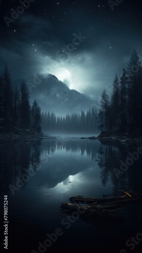 Dark mysterious lake landscape outdoors nature.