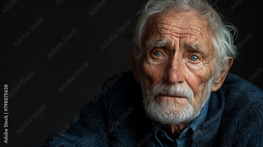 Professional studio photo portrait of a nice pleasant elderly man, senior, a retiree, with a pronounced emotional expression, widescreen 16:9 Professional studio photo portrait of a nice pleasant elderly man, senior, a retiree, with a pronounced emotional expression, widescreen 16:9
