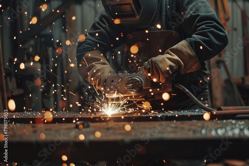 A welder working on a metal piece. Suitable for industrial concepts © Fotograf
