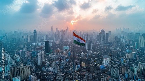 A digital indian flag on the map on a computer screen, displaying location markers and illustrating the interconnected relationship.  india independence day