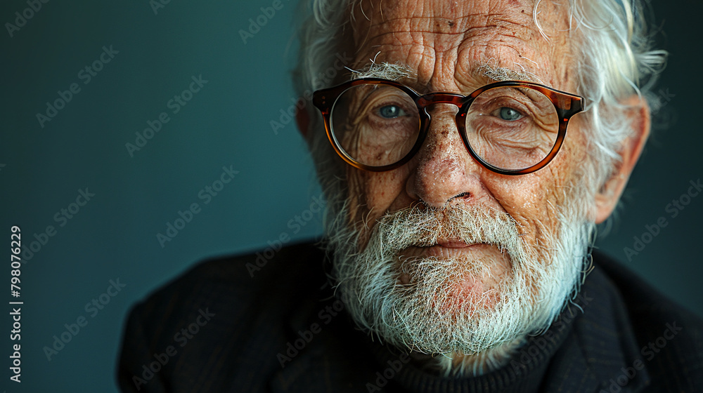 Professional studio photo portrait of a nice pleasant elderly man, senior, a retiree, with a pronounced emotional expression, widescreen 16:9 Professional studio photo portrait of a nice pleasant elderly man, senior, a retiree, with a pronounced emotional expression, widescreen 16:9