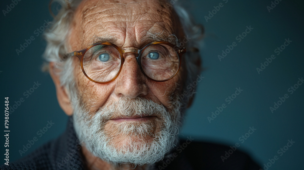 Professional studio photo portrait of a nice pleasant elderly man, senior, a retiree, with a pronounced emotional expression, widescreen 16:9 Professional studio photo portrait of a nice pleasant elderly man, senior, a retiree, with a pronounced emotional expression, widescreen 16:9